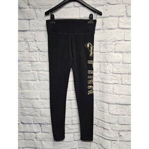 VICTORIA'S SECRET PINK YOGA XS BLACK SEQUIN GOLD SILVER LOGO DOG LEGGINGS